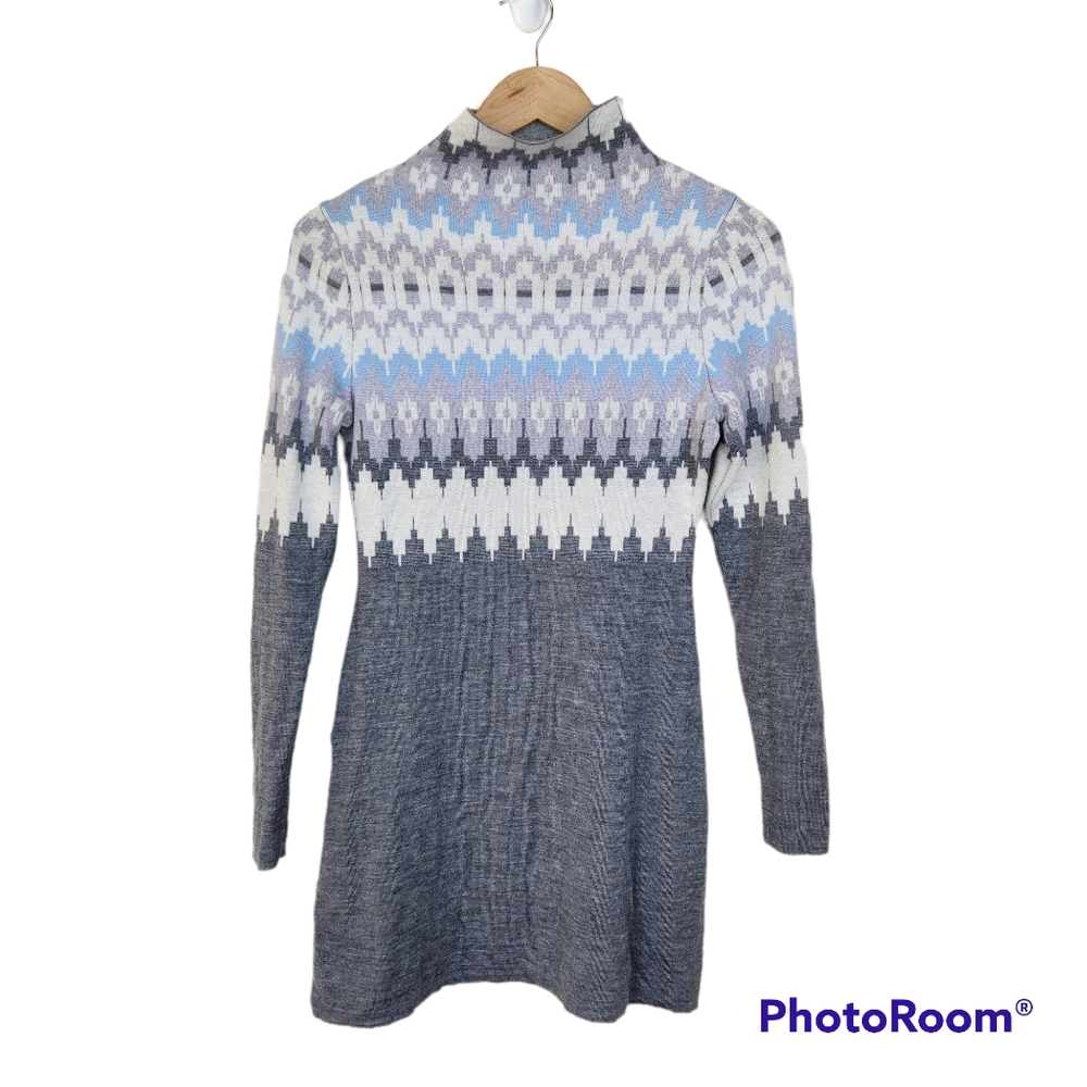 Icelandic Design Long Sleeve Mock Neck Gray Blue Sweater Dress Sz XS